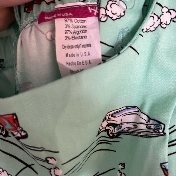 Retro Green Mini Dress w Vintage Car Pattern - Picture 7 of 7